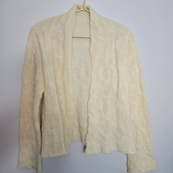 Medium Eileen Fisher Cream Merino Wool Kid Hair Blend Loose Knit Cardigan - Picture 1 of 5